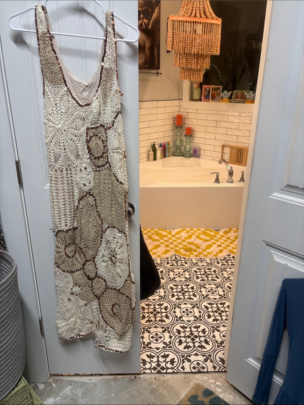 Free People Crochet Maxi Dress - Cream & Brown Accents